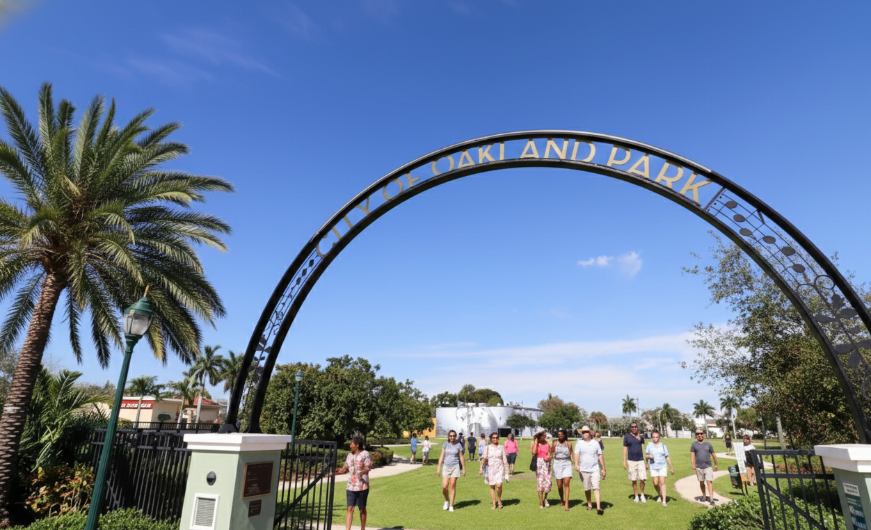 Entrance arch at Jaco Pastorius Park in Oakland Park Florida